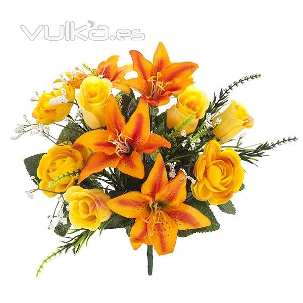 Ramos artificiales. Ramo flores artificiales mini liliums ranúnculos naranjas 35 en La Llimona home