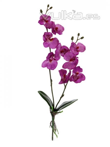 Flores artificiales. Orquidea phalaenopsis artificial pequea con hojas fucsia oasisdecor.com