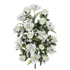 Todos los santos. ramo artificial flores alstroemerias rosas blancas en la llimona home