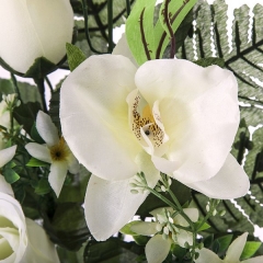 Todos los santos, ramo artificial flores orquideas y rosas blancas en la llimona (2)