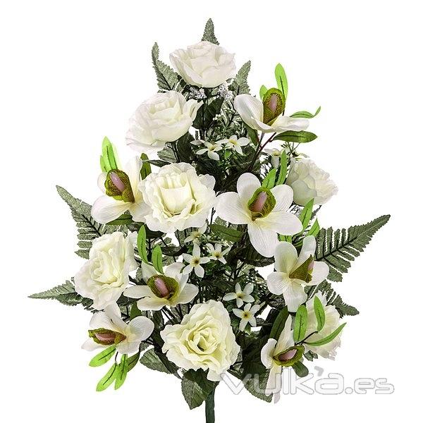Todos los Santos. Ramo artificial flores orquideas y rosas blancas abiertas en La Llimona home