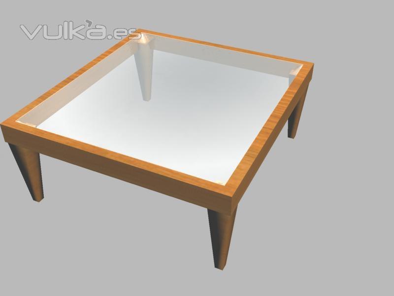 mesa de madera aya con centro de cristal