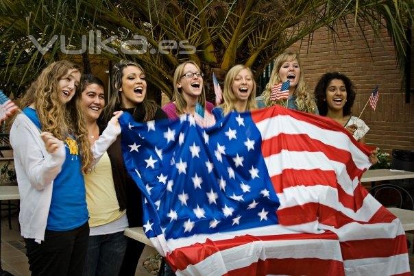 Saint Louis students show their American spirit while being interviewed by Telemadrid.