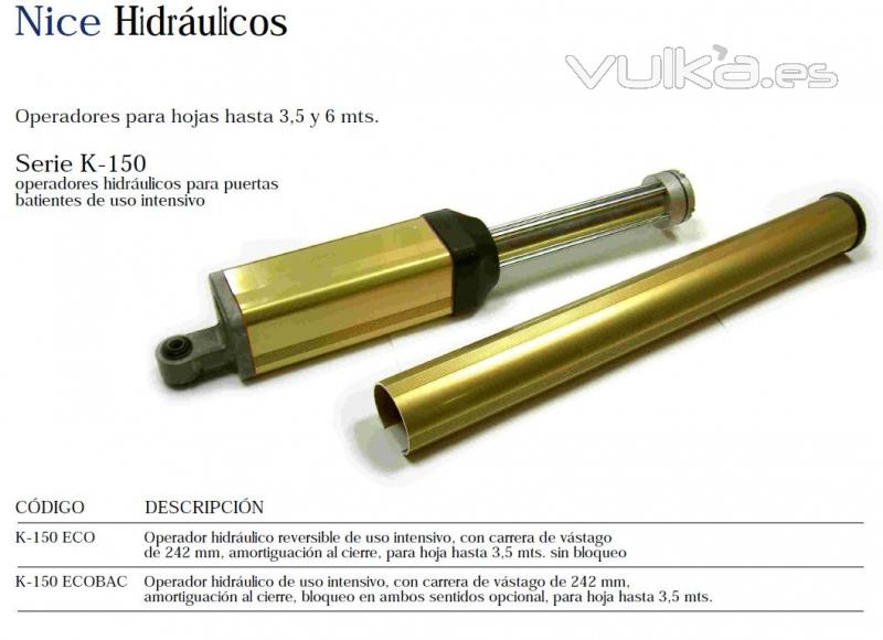 Motores Nice hidrulicos serie K-150 para puertas batientes