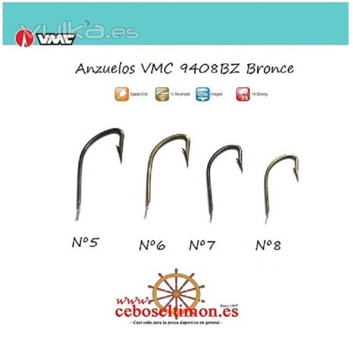 www.ceboseltimon.es - Bolsa 25 Anzuelos N5 VMC 9408 BZ - De alta calidad - Color Bronce Pico loro c