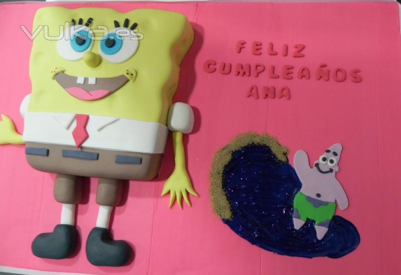 Tarta personalizada como Bob Esponja elaborada por TheCakeProject en Madrid