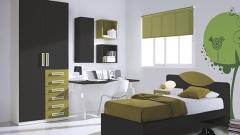 Dormitorio juvenil combinado en color gris y oliva con tirador grande