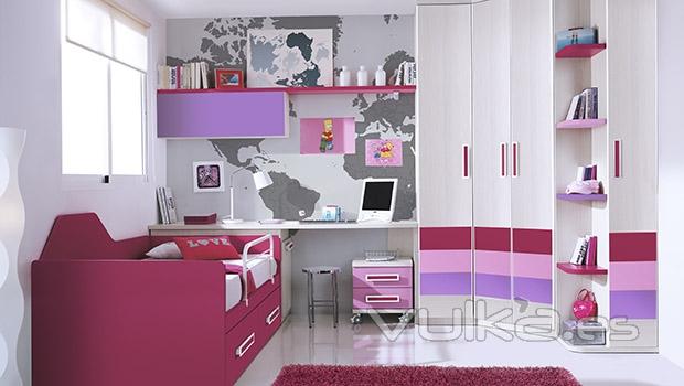 Habitacion juvenil con colores fucsia y rosa del catalogo juvenil Whynot 12