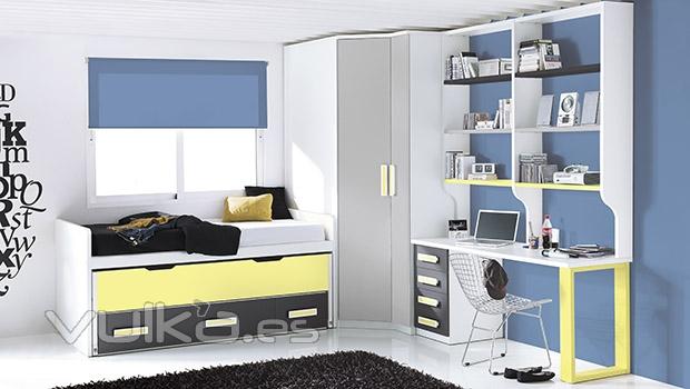 Dormitorios juveniles Whynot 12 con detalles en color amarillo
