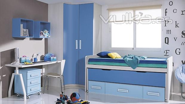 Habitación con muebles juveniles en colores azules del catálogo Whynot 12