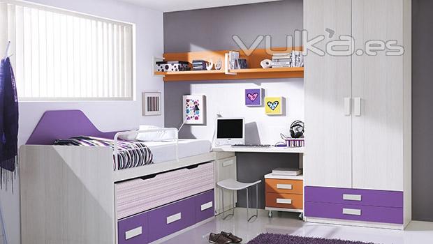 Habitacion juvenil con cama compacto con armario dos puertas