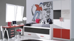 Muebles juveniles con armario con puertas paneladas en color