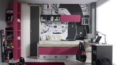 Dormitorio juvenil con armario rincn y compacto con dos camas