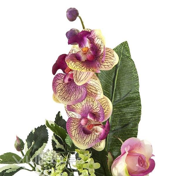 Ramos artificiales. Ramo artificial flores orquideas malvas con lilium y rosa en La Llimona home (2)