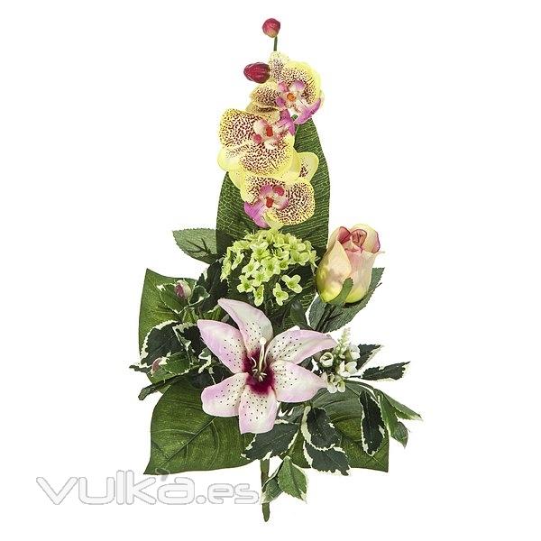 Ramos artificiales. Ramo artificial flores orquideas rosas con lilium y rosa en La Llimona