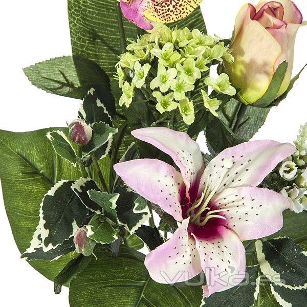 Ramos artificiales. Ramo artificial flores orquideas rosas con lilium y rosa en La Llimona home (1)
