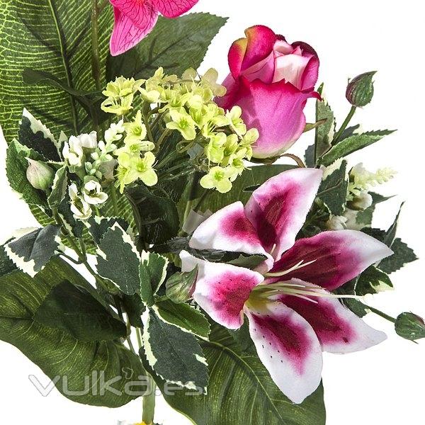 Ramos artificiales. Ramo artificial flores orquideas fucsias con lilium y rosa en La Llimona home(1)