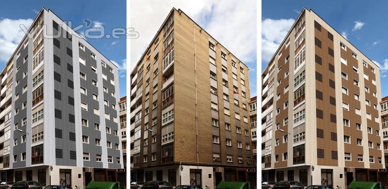 Prueba materiales rehabilitación fachada en Gijón _ Esfer
