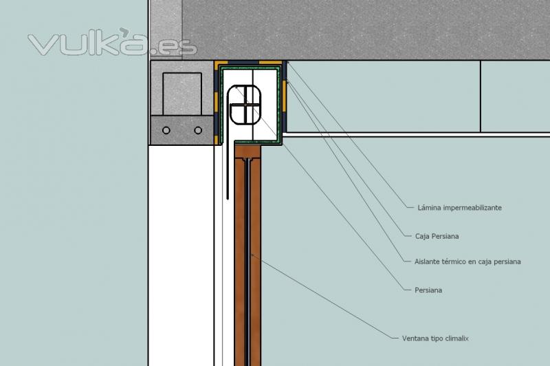 Detalle constructivo de encuentro de ventana con persiana y doble pared exterior. 2D (2)