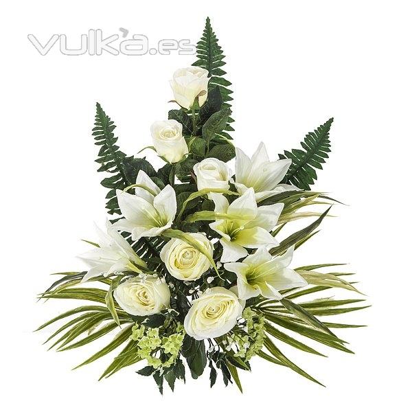 Ramos artificiales. Ramo artificial flores rosas blancas y tiger lily blanca