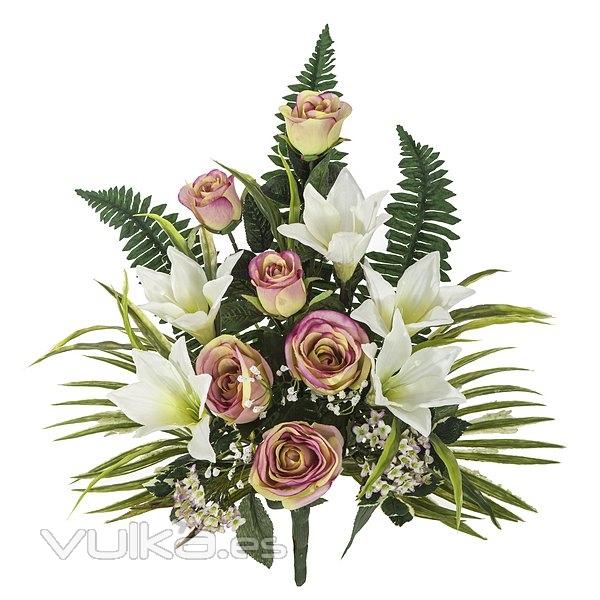 Ramos artificiales. Ramo artificial flores rosas malvas y tiger lily blanca en La Llimona home