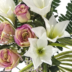 Ramos artificiales. ramo artificial flores rosas malvas y tiger lily blanca en la llimona home (1)