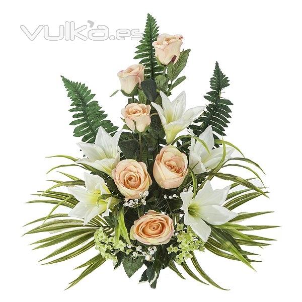 Ramos artificiales. Ramo artificial flores rosas salmn y tiger lily blanca