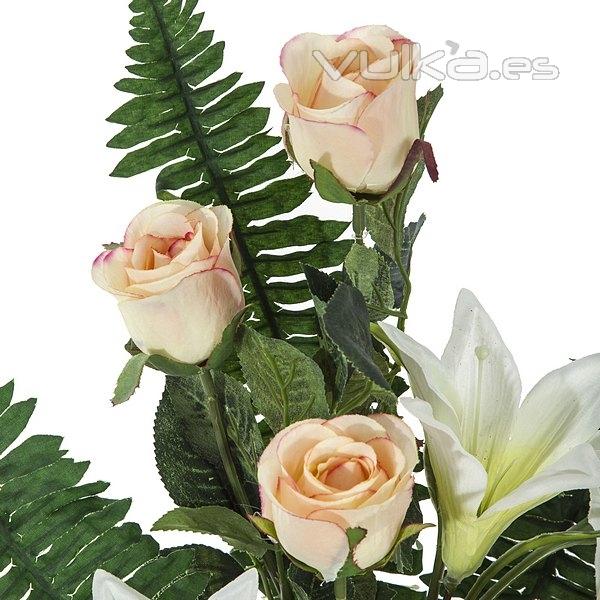 Ramos artificiales. Ramo artificial flores rosas salmn y tiger lily blanca en La Llimona home (2)