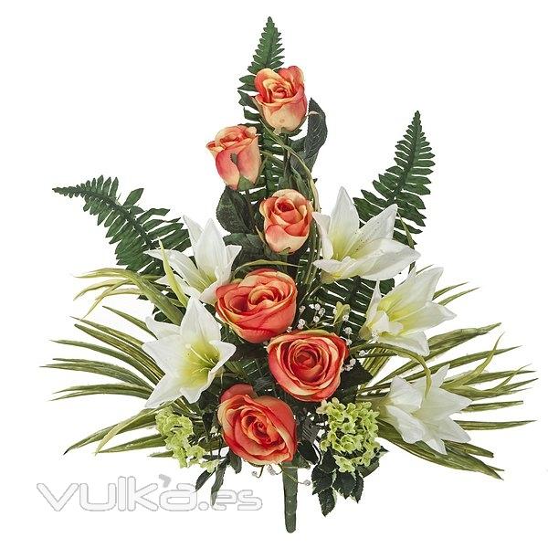 Ramos artificiales. Ramo artificial flores rosas naranjas y tiger lily blanca en La Llimona home