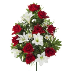 Todos los santos. ramo artificial flores lily con rosas rojas en la llimona home