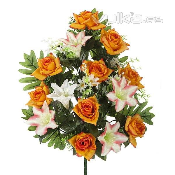 Todos los Santos. Ramo artificial flores lily con rosas naranjas en La Llimona home