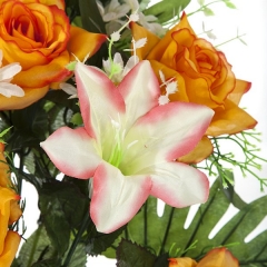 Todos los santos. ramo artificial flores lily con rosas naranjas en la llimona home (2)