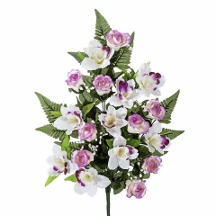 Todos los santos. ramo artificial flores orquideas shine con rosas lilas en la llimona home