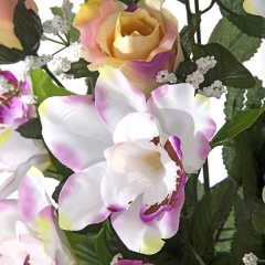 Todos los santos. ramo artificial flores orquideas shine con rosas amarillas en la llimona home (2)