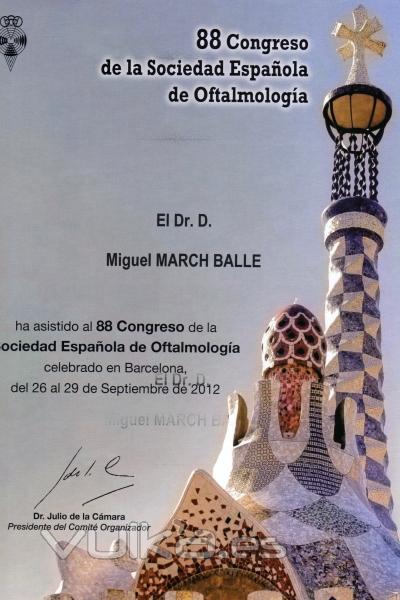 DIPLOMA 88º CONGRESO SOCIEDAD ESPAÑOLA DE OFTALMOLOGÍA. SEPT. 2012. BARCELONA.