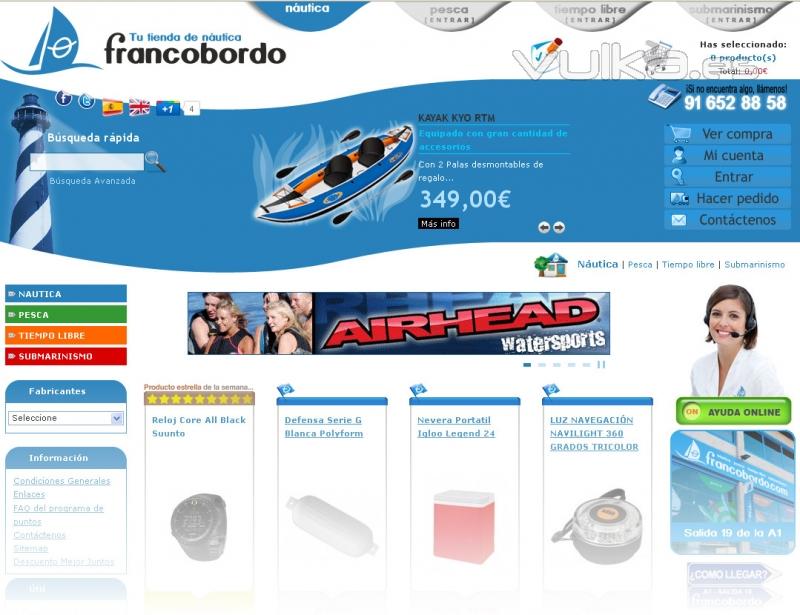 Página web de comercio electrónico para francobordo.com, tienda de productos náuticos.