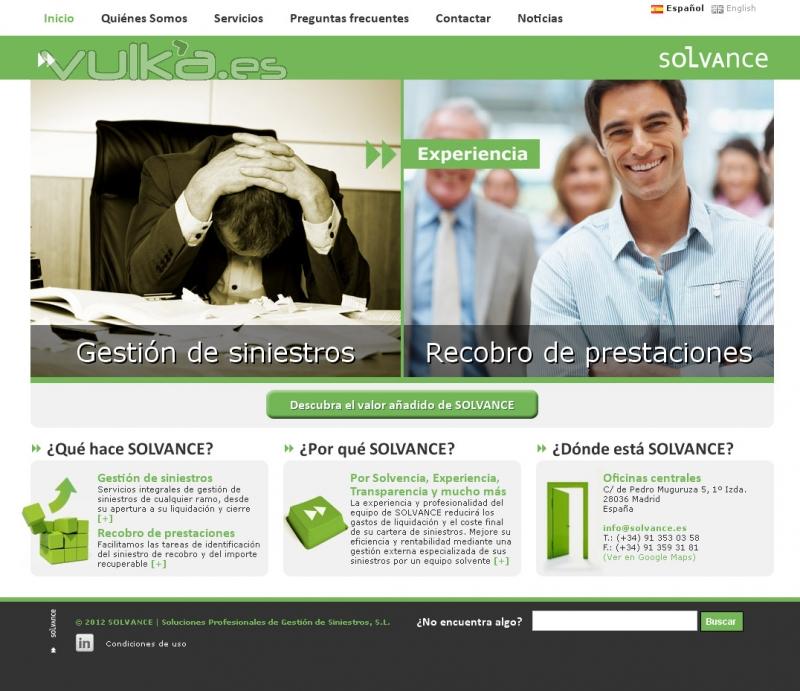 Diseo pgina web de SOLVANCE, soluciones profesionales de gestin de siniestros.