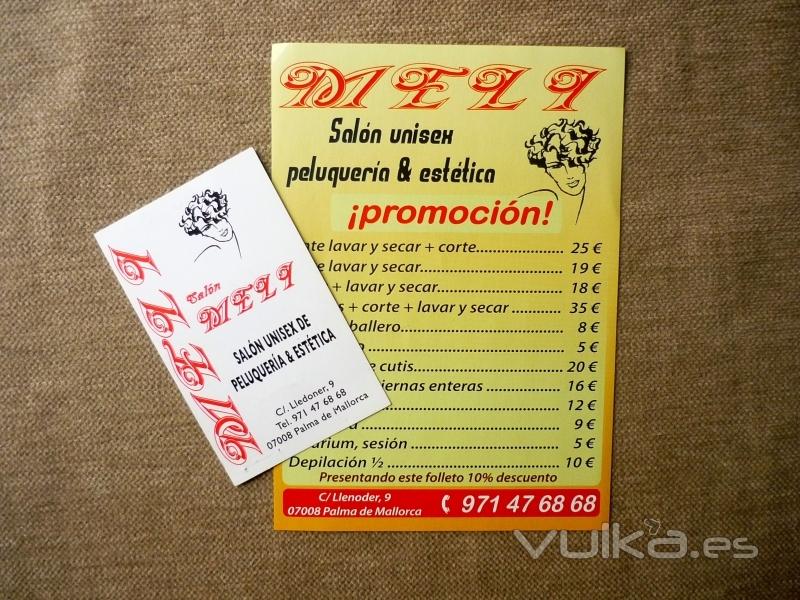 Mely Peluquería, flyer y tarjetas, impresión
