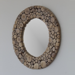 Espejo circular artesanal en madera natural diametro de 60 , su precio 30 eur