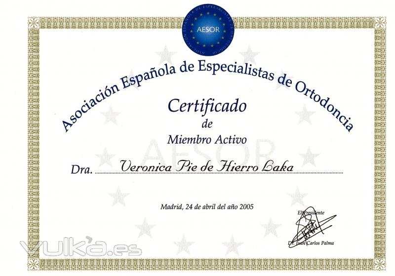Título Miembro Asociación Española de Especialistas en Ortodoncia