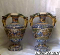 Pareja de grandes jarrones en ceramica de niveiro s xix