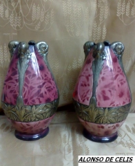 Circa 1900- ceramica modernista pareja de jarrones