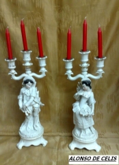 Siglo xix pareja de candelabros en porcelana