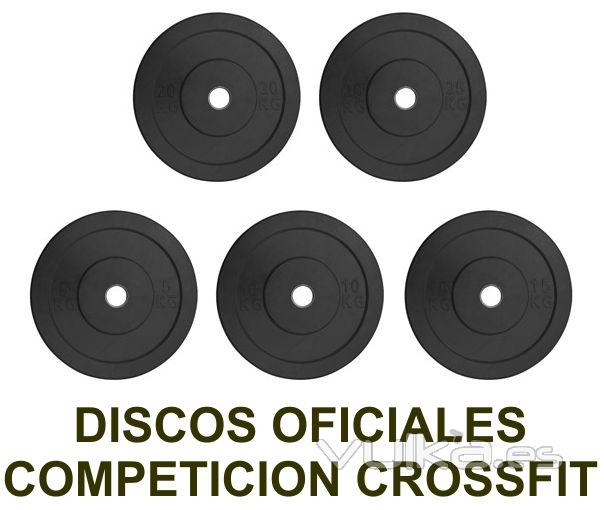 Platos oficiales competiciones  Crossfit. Fabricados caucho macizo especial con anillo 5-25 kg