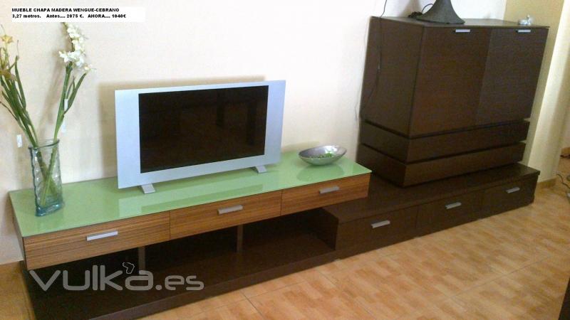 MUEBLE CHAPADO MADERA WENGUE-CEBRANO. 3 MTROS. AHORA 1045 EUR.