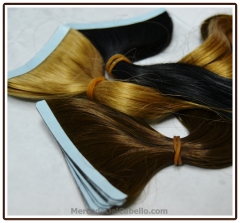 Extensiones adhesivas cortadas lisas onduladas y rizadas de cabello natural