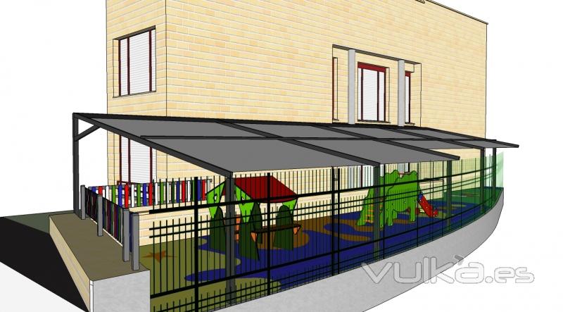 Proyecto de toldo de grandes dimensiones y altas prestaciones para patio de ikastola