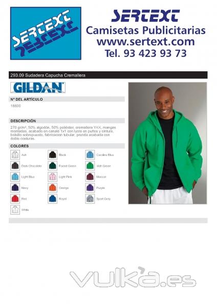 Sudadera capucha cremallera Gildan 18600