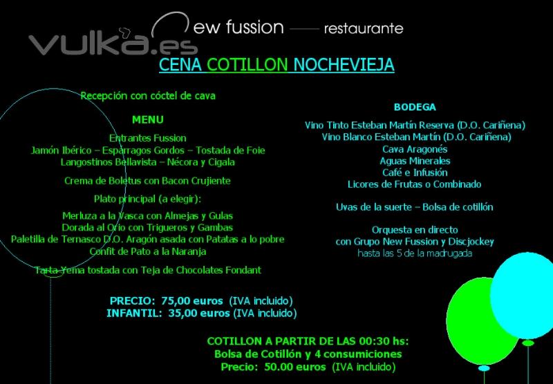 cotilln 31 de diciembre con cena 75,00 euros solo cotilln 50,00