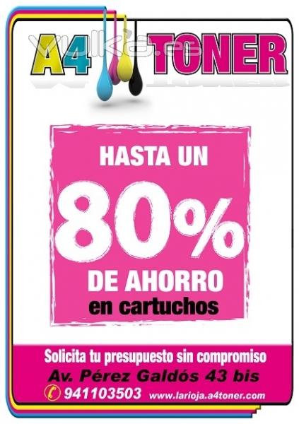 80% de descuento en cartuchos y toner para impresora